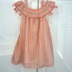 Lulurain girls off shoulder dress with shiny rainbow color stitching